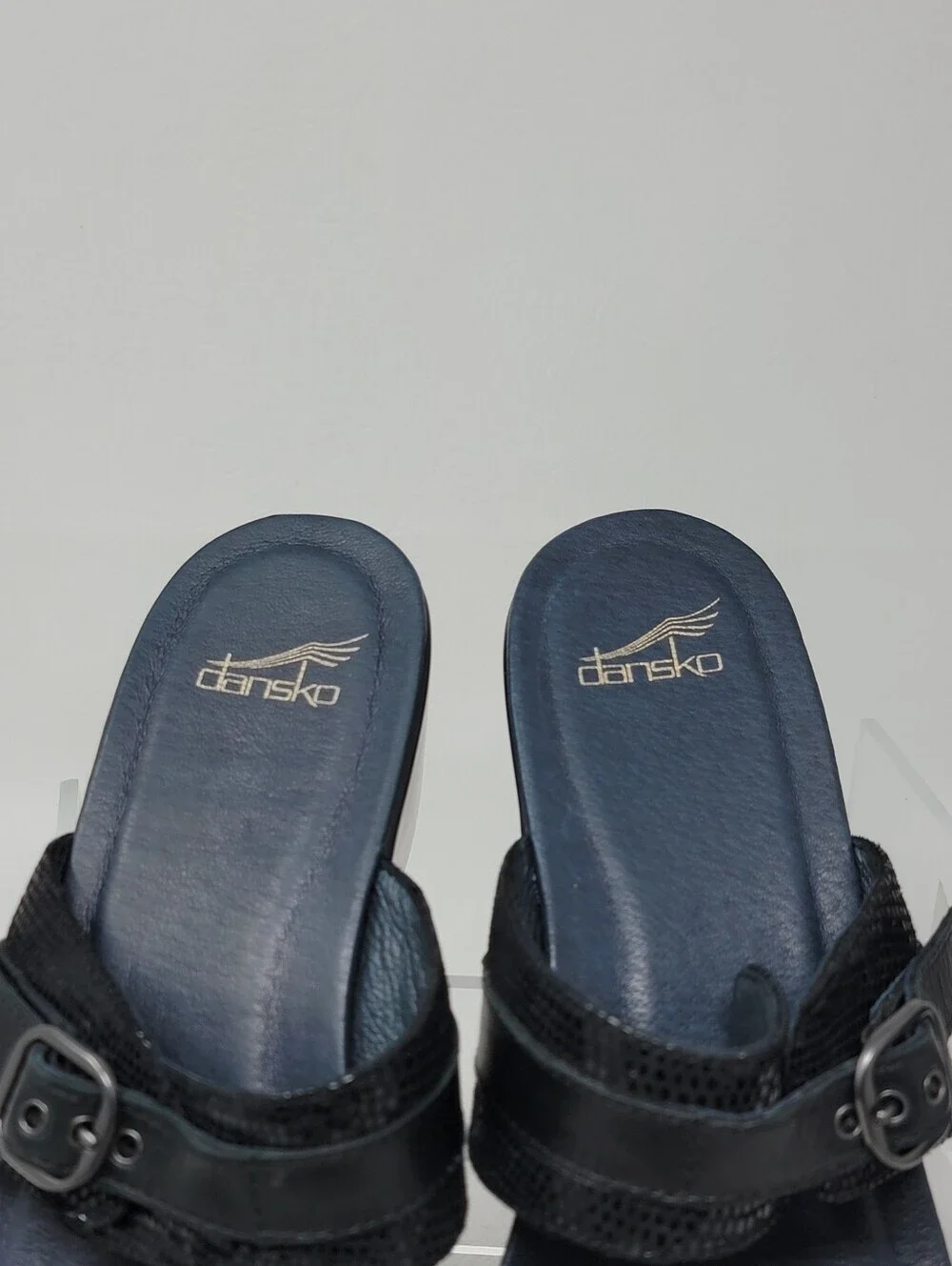 Dansko Womens Jessie Black Leather Buckle Wedge Platform Slide Sandals Size 41